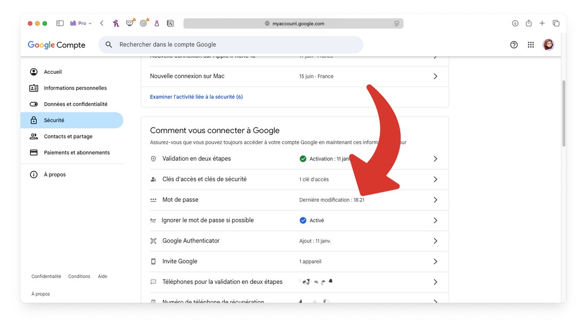 Visualiser la date et l'heure de la dernière fois où le mot de passe du compte Google a été changé © Clubic