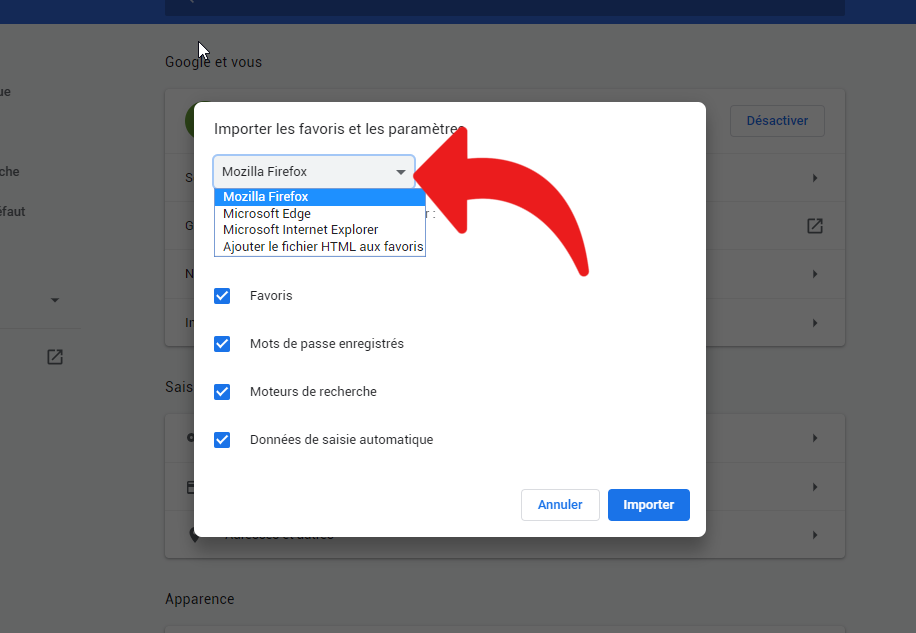 importer favoris chrome