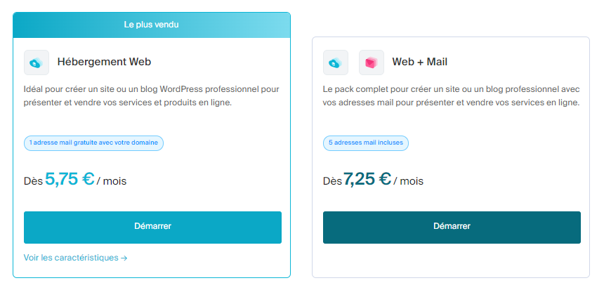 Infomaniak - Tarif des offres d'hébergement