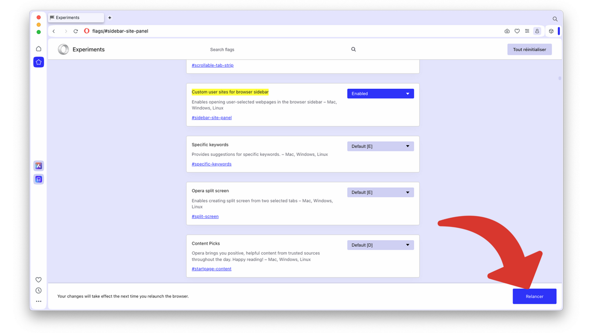 Relancer Opera pour que les modifications soient effectives © Clubic