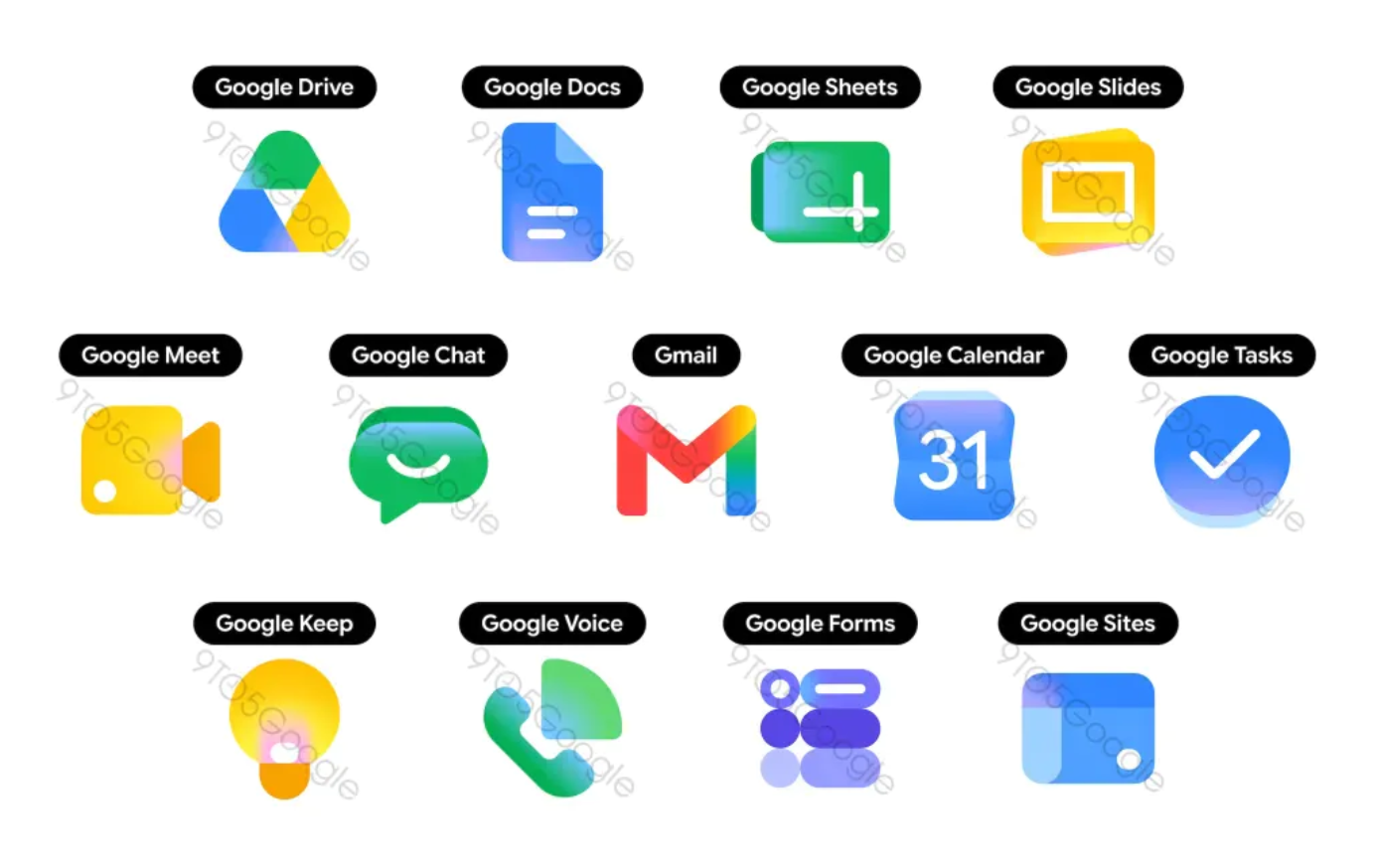 Les nouveaux logos Google. © 9to5Google