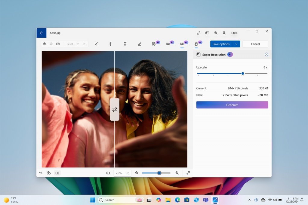 Augmenter la résolution de vos vieilles photos sans perte de qualité ni déformation, c'est possible dans Photos © Microsoft