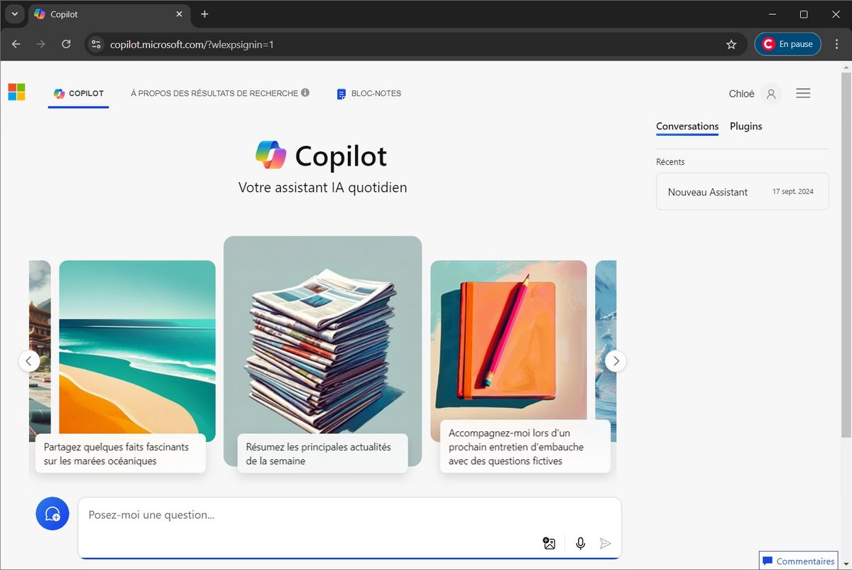 La version actuelle de Copilot © Clubic