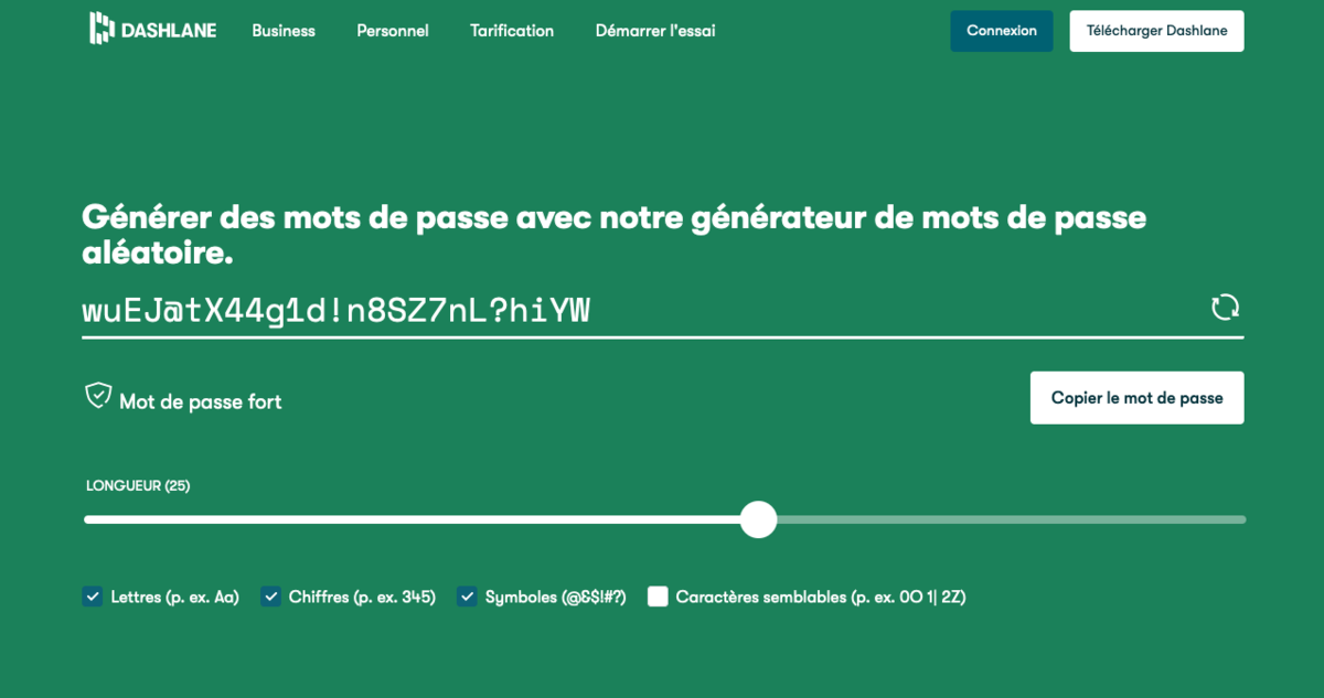 Générer des mots de passe avec Dashlane