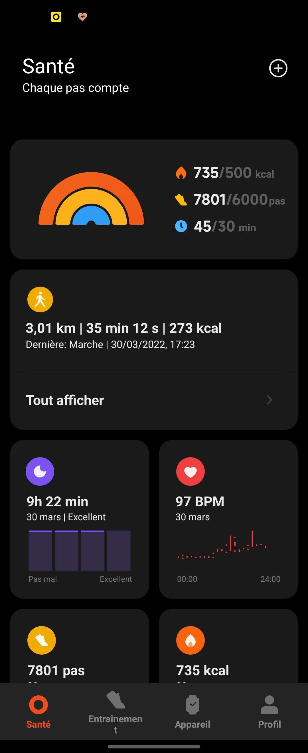 Mi Fitness - Menu principal