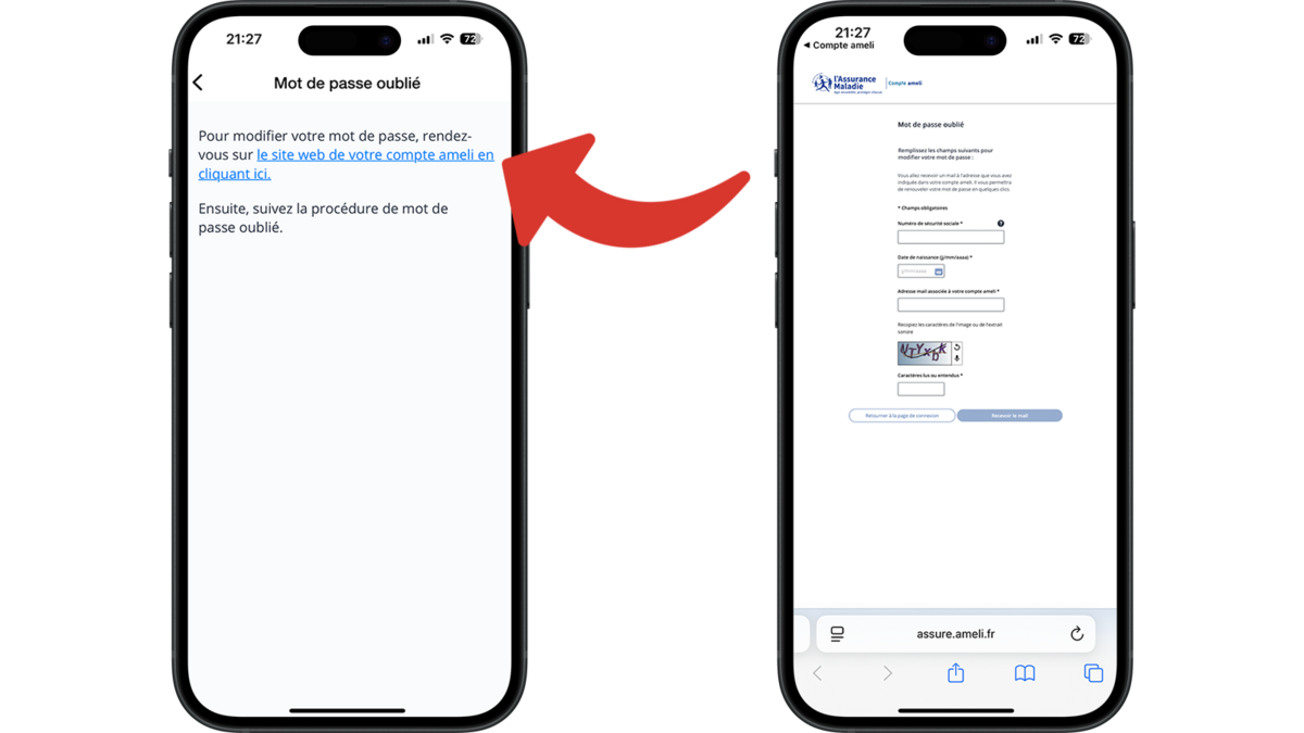Accéder à la page web pour réinitialiser le mot de passe du compte ameli © Clubic