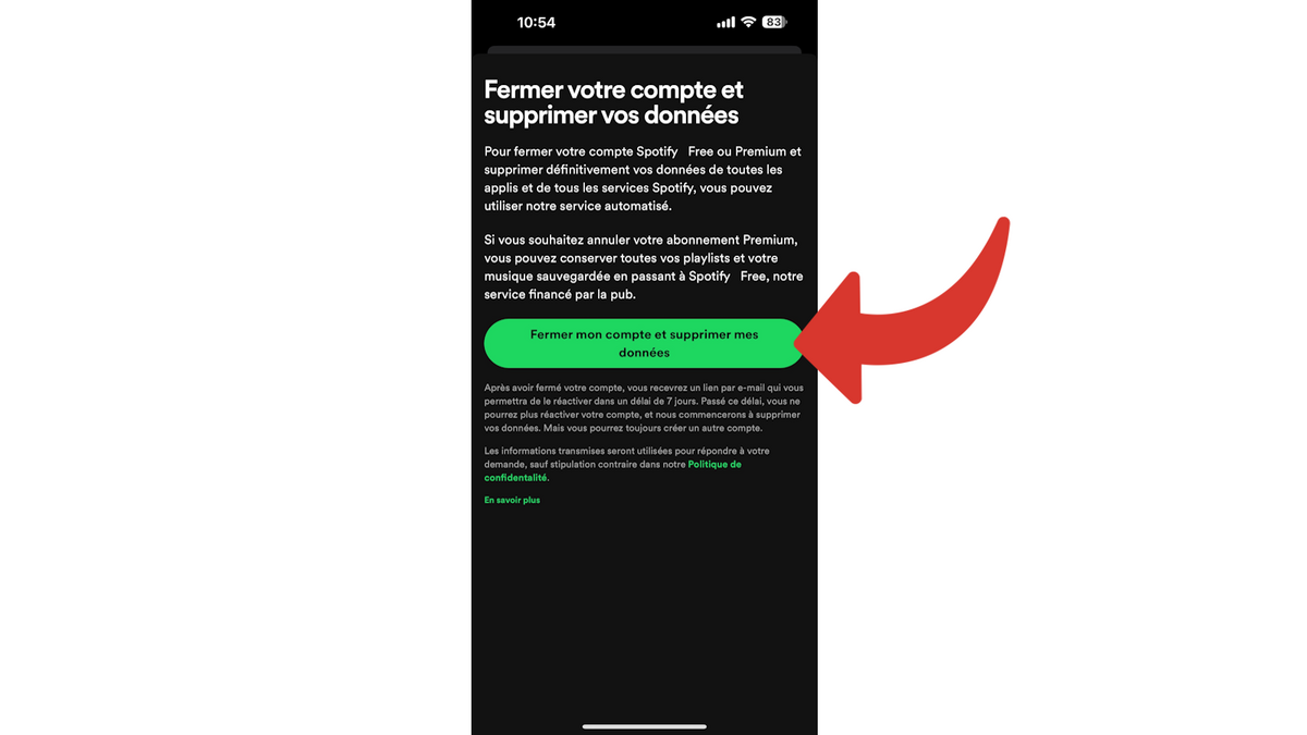 Confirmer la suppression de compte Spotify © Benoit Baylé pour Clubic