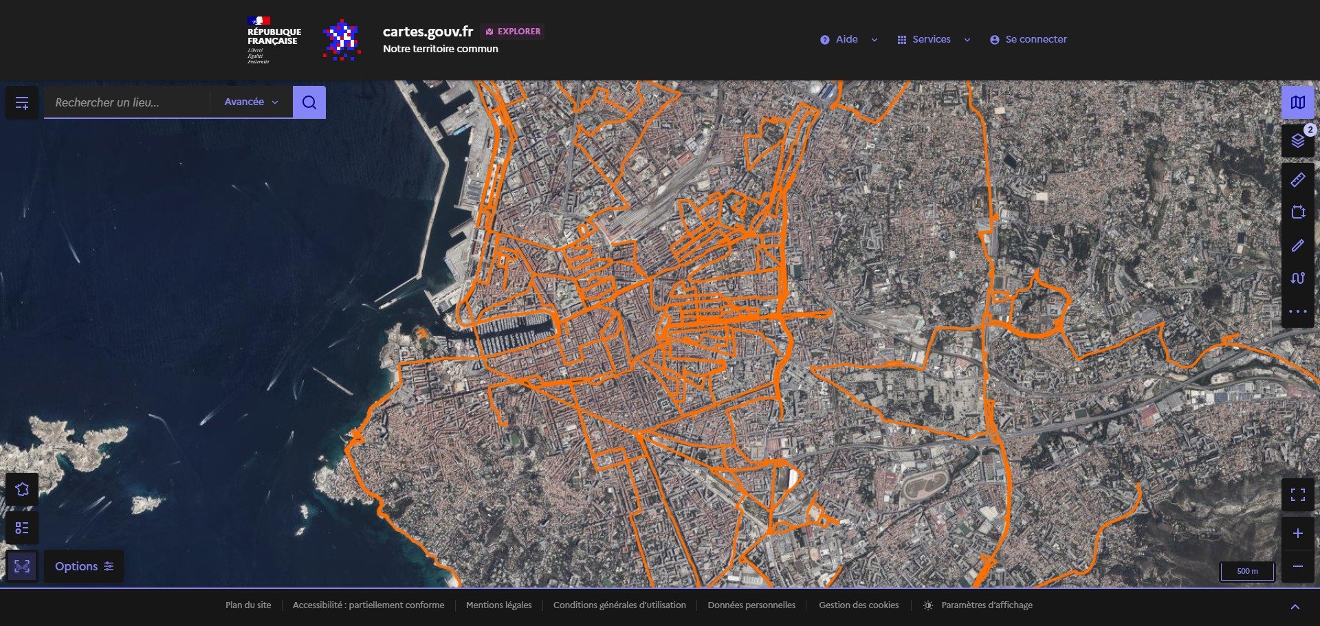 Le mode Panoramax débute en affichant les rues éligibles en orange sur la carte. © Alexandre Boero / Clubic