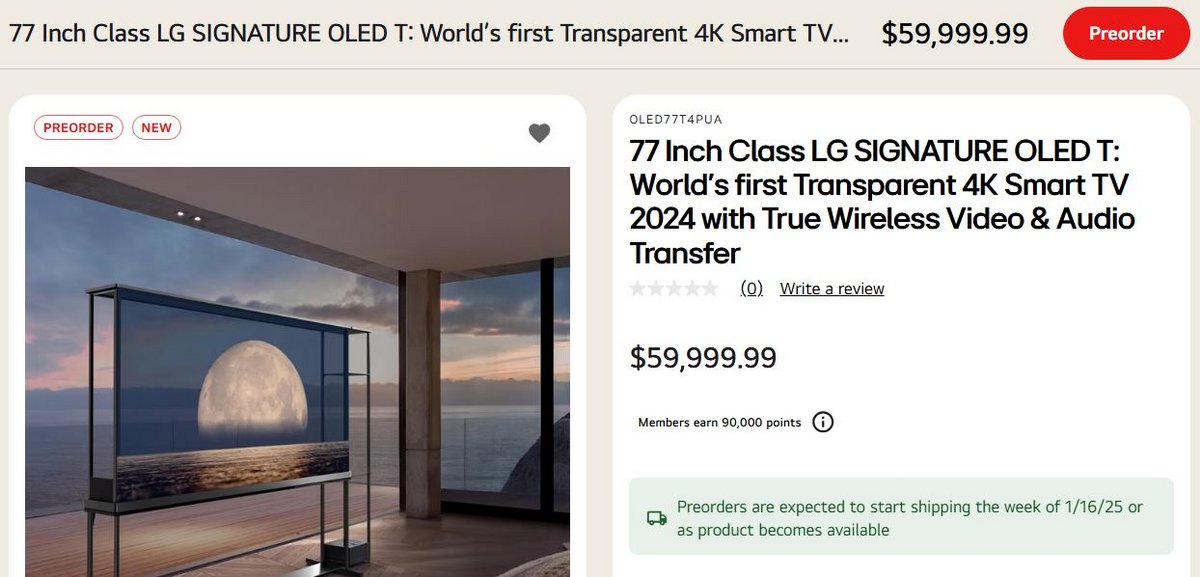 La TV LG Signature OLED T est disponible en précommande... à 60 000 dollars © LG