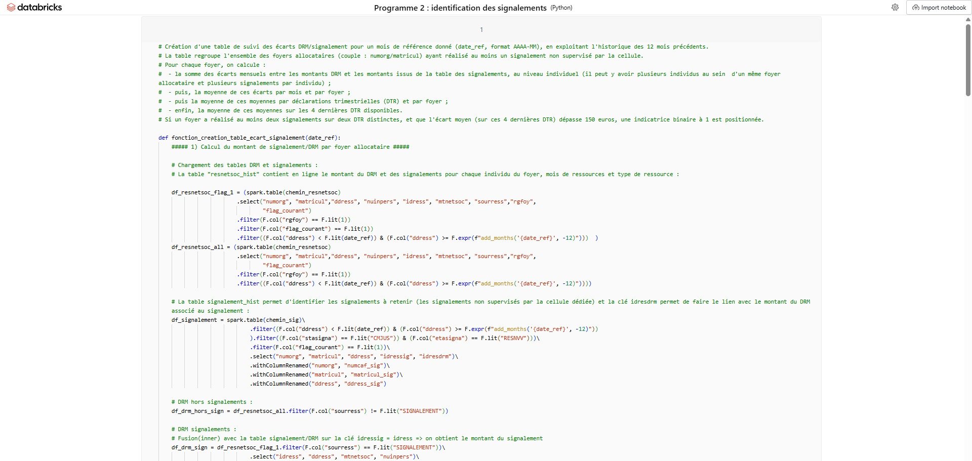 Voici un morceau de code du programme d'identification des signalements de la CAF, codé en Python. © Alexandre Boero / Clubic