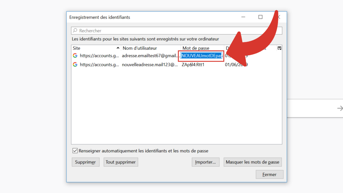 Firefox - Modification manuelle d'un mot de passe