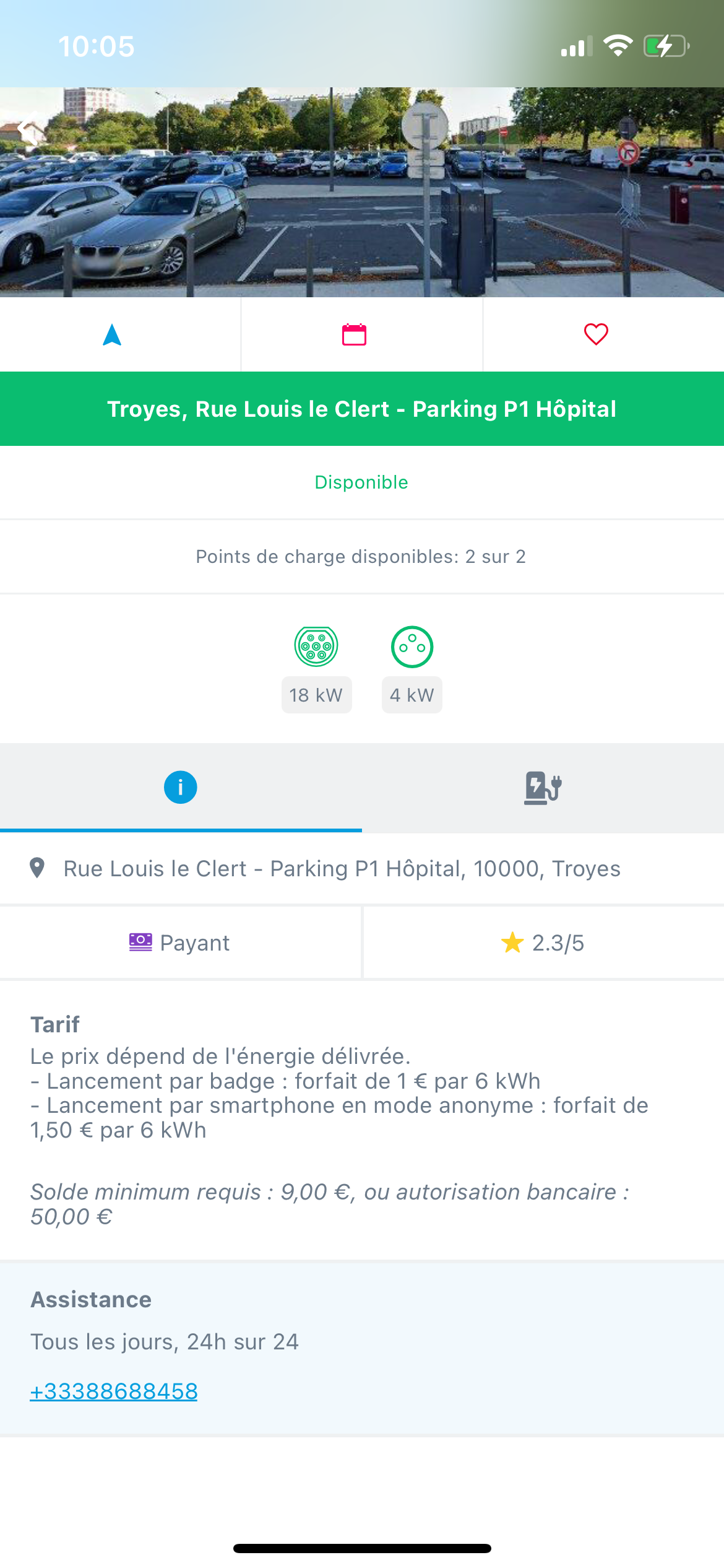 Fiche d'une borne de recharge - Freshmile