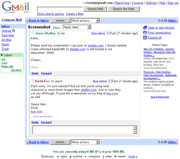 L'interface de Gmail à son lancement © Capture d'écran The Verge