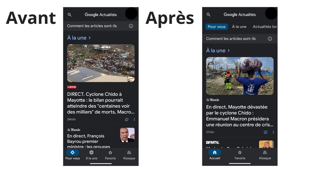 La barre inférieure de navigation remaniée dans Google Actualités © Mia Ogouchi pour Clubic