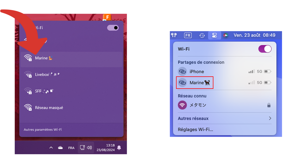 Sélectionner votre iPhone dans la liste des appareils Wi-Fi © Clubic