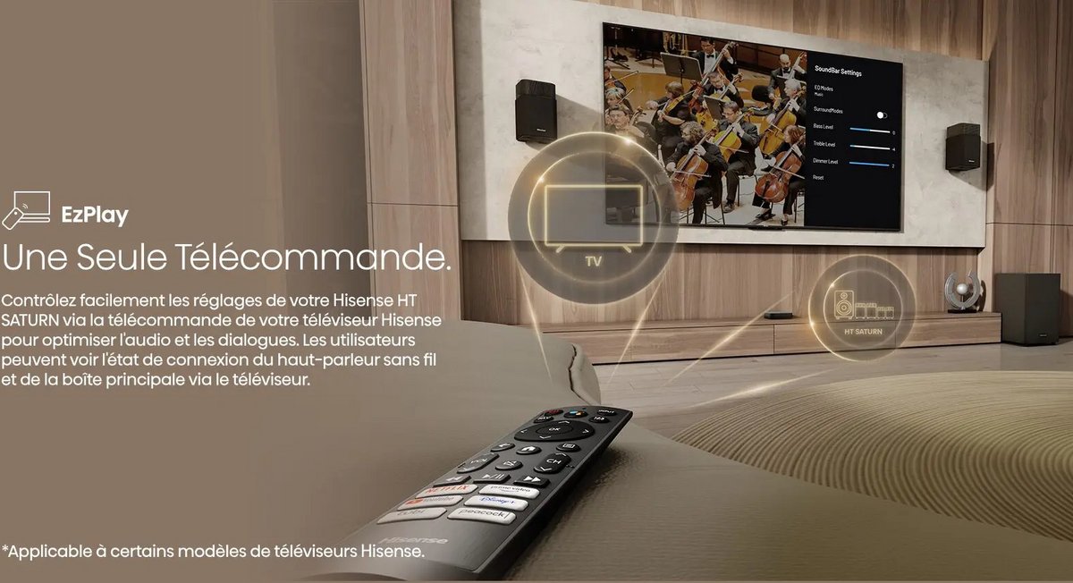 Pas d'affichage des réglages ? Si, mais seulement avec les TV de la marque. ©Hisense