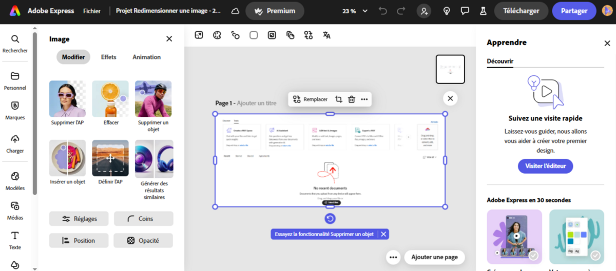 Pratique, vous pouvez facilement modifier une image directement dans Adobe Express. @Adobe - Capture Clubic.com