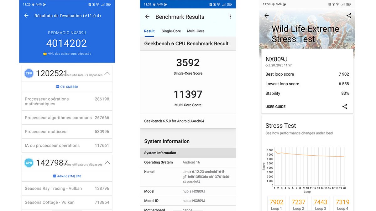 Bien refroidie, la puce Snapdragon 8 Elite Gen 5 affiche des scores impressionnants dans nos tests. ©Pierre Crochart pour Clubic