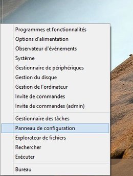 Un menu contextuel avec des raccourcis vers les fonctions de feu le menu démarrer