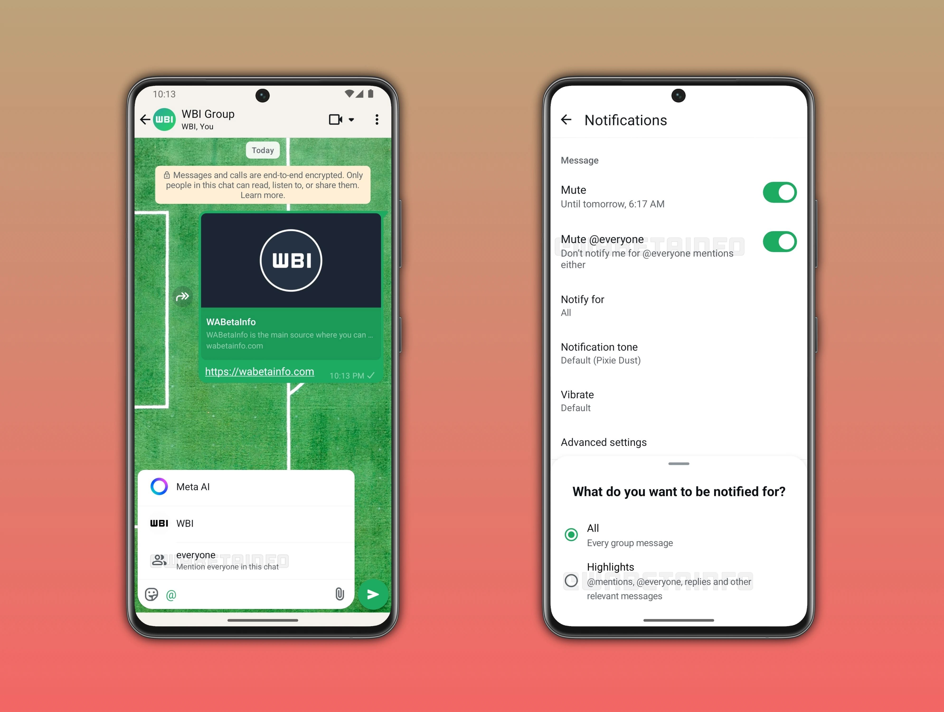 Avant un déploiement complet de la mention @everyone, WhatsApp prépare les garde-fous. © WABetaInfo