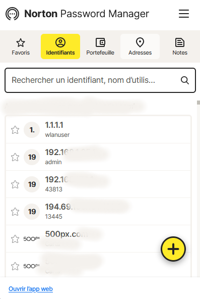 Norton - interface du gestionnaire