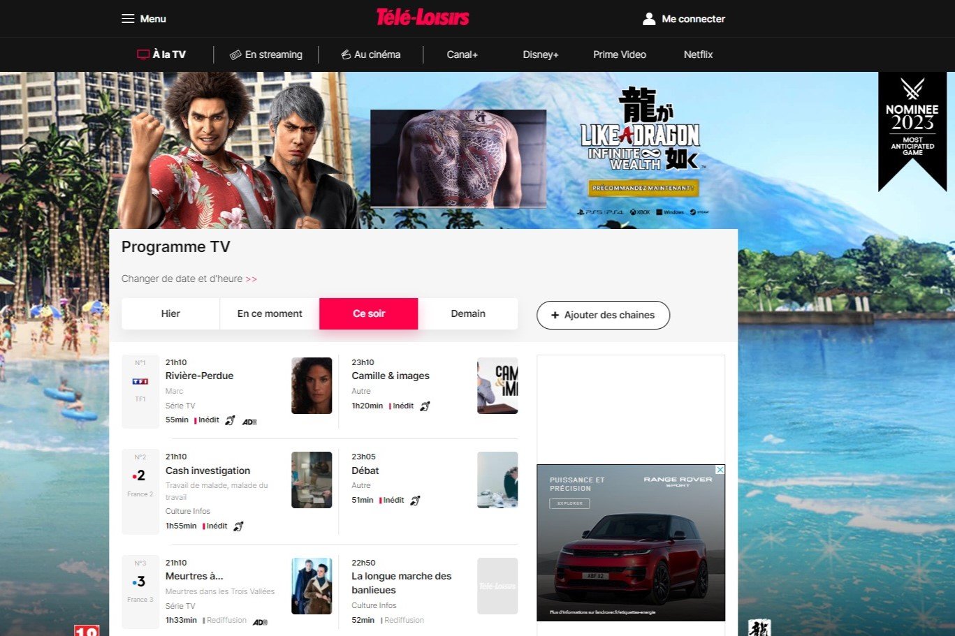 Capture d'écran du site programme-tv.net (Télé-Loisirs) © Clubic