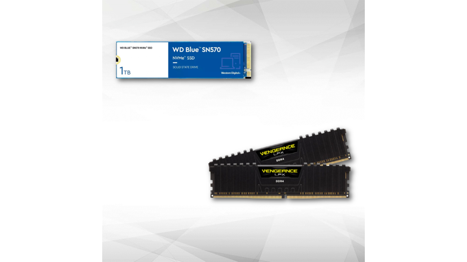 Le pack avec le SSD WD Blue SN570 1 To et les 16 Go de RAM Corsair Vengeance