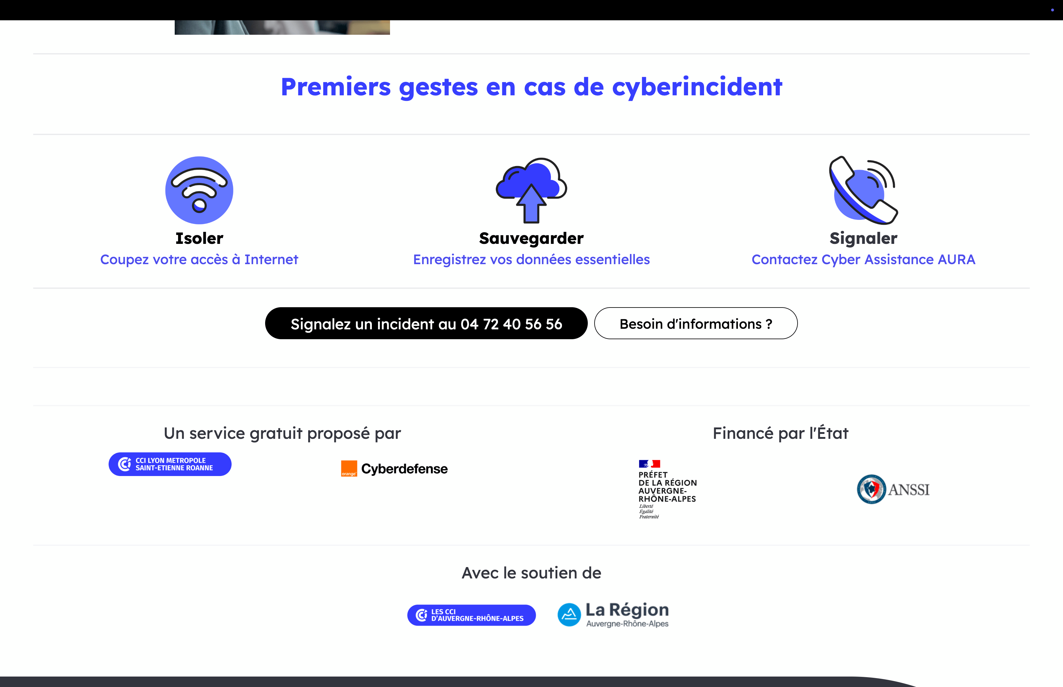 Le site Cyber Assistance reste assez sobre et redirige vers le numéro dédié. © Clubic