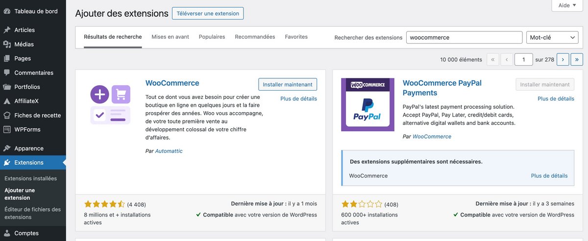 Installez WooCommerce en quelques clics © Wordpress