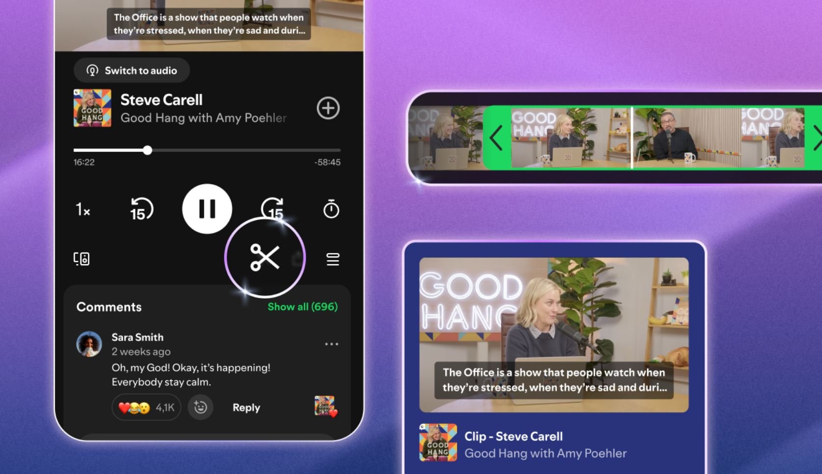 Avec "Clips", Spotify ajoute un moyen supplémentaire de partager ses podcasts favoris. ©Spotify