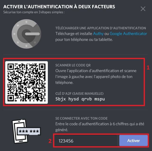 tuto discord deux facteurs app auth2