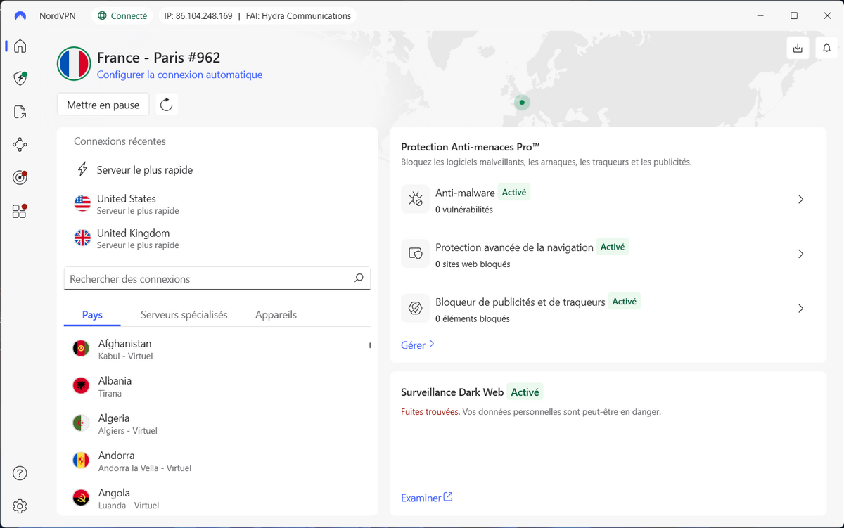NordVPN - L'interface d'accueil. © Clubic