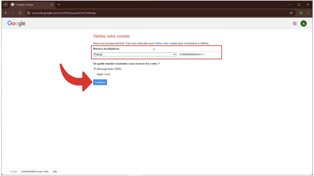 Sélectionnez bien le pays du numéro de téléphone où vous souhaitez recevoir le code de validation © Axel Reghis