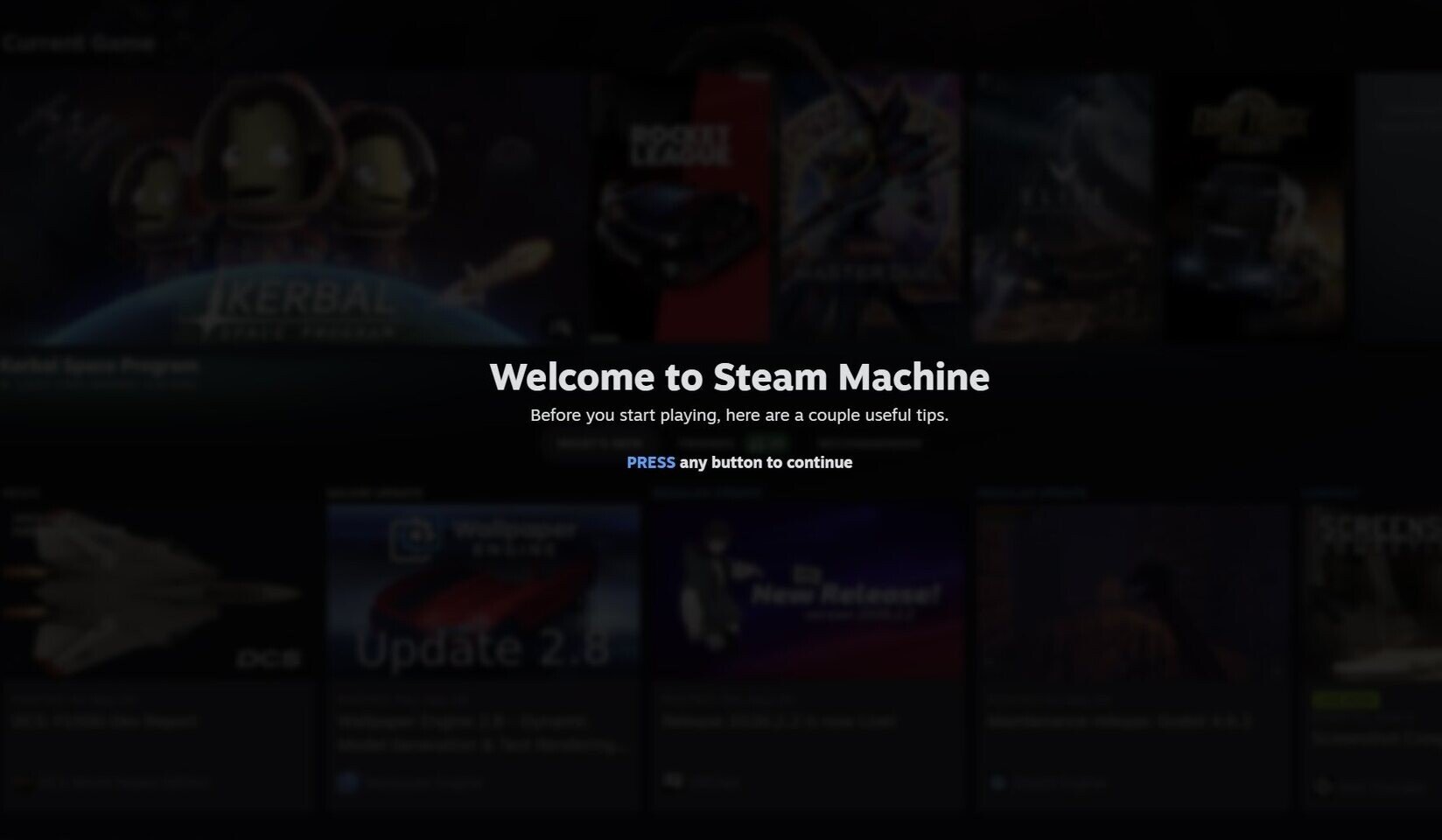 « Bienvenue sur votre Steam Machine » : un écran d'accueil proche de qu'on trouve sur le Steam Deck. ©TechPowerUp