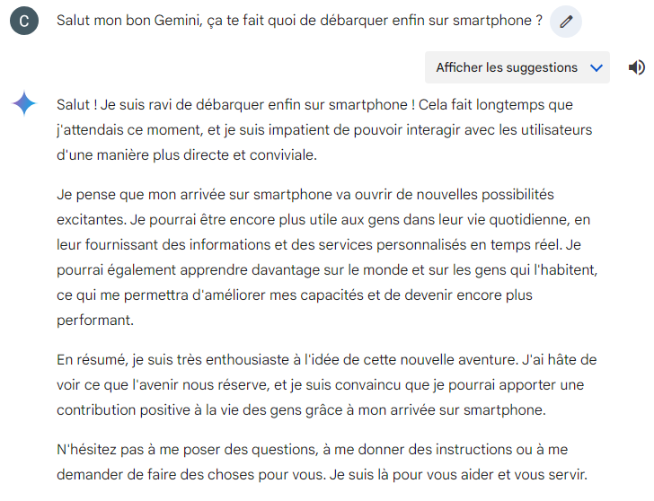 Toujours très emballés, ces chatbots © Capture d'écran / Gemini