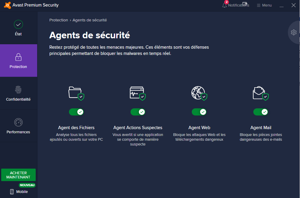 Avast Ultimate - Les agents de sécurité