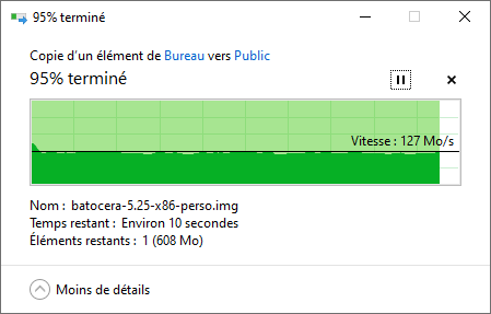 Performances mesurées en copie de fichiers sous Windows 10 en RAID 5 @ 2,5GbE © Nerces