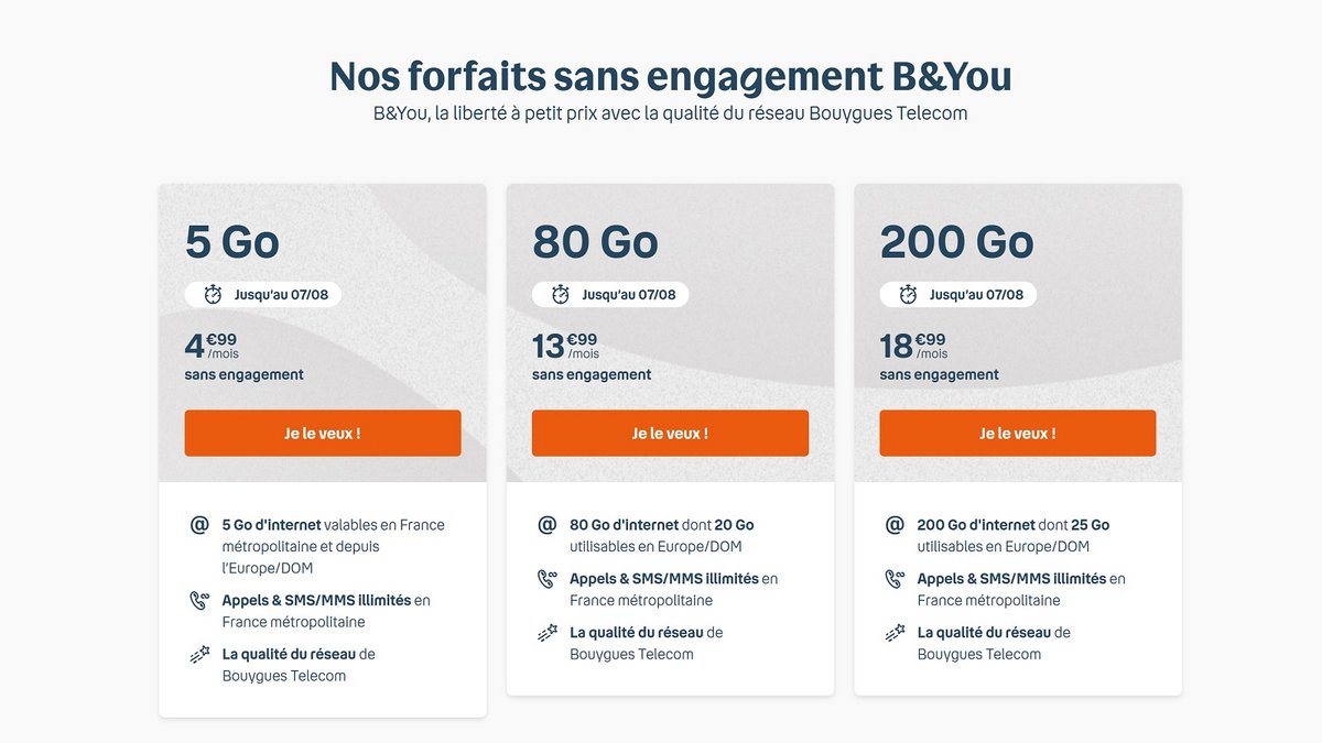 Les forfaits du moment chez B&You