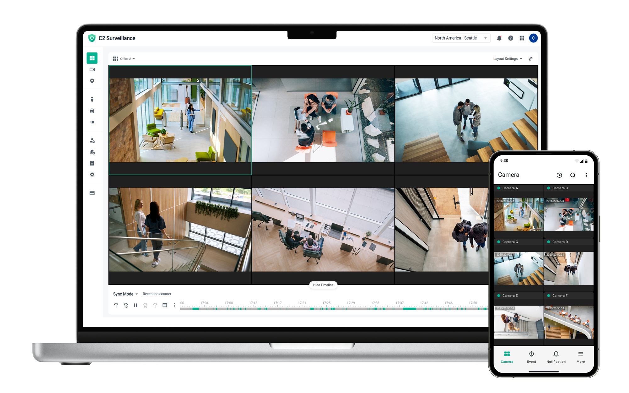 L'interface de C2 Surveillance sur ordinateur et smartphone. ©Synology