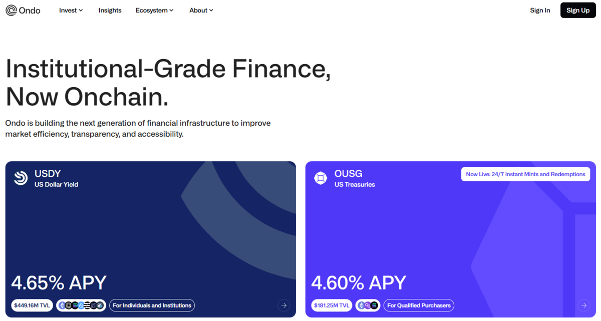 Cliquez sur le screenshot pour accéder au site web officiel de Ondo Finance.