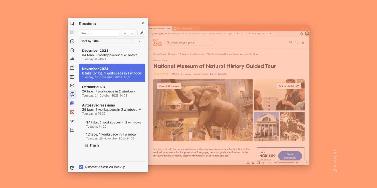 Les sessions facilite la navigation dans Vivaldi © Vivaldi 
