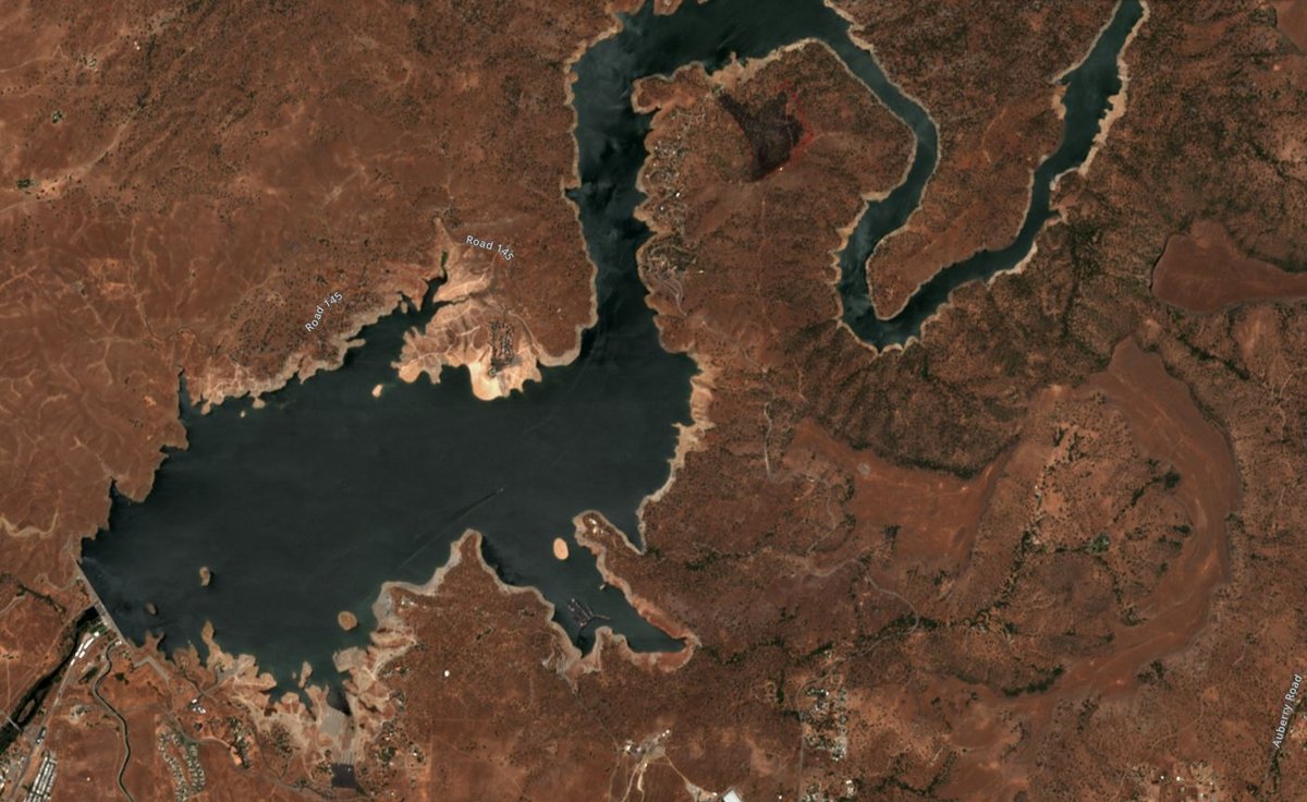 Le lac de retenue de Millerton, entre juin 2019 et juin 2021. La situation est la même dans l'ensemble des réservoirs du même genre, sur des centaines de kilomètres. Crédits Copernicus/Sentinel Hub