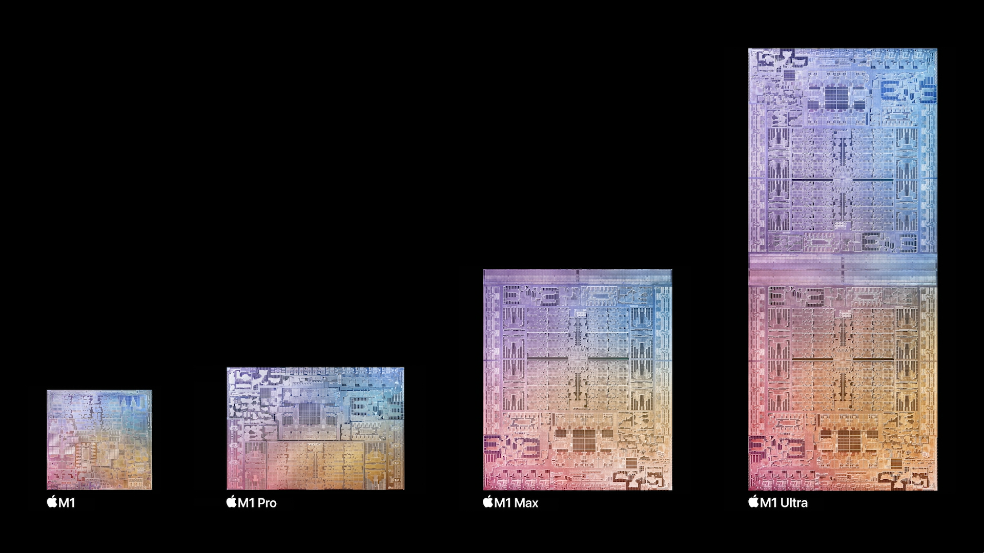 Présentation du die de la puce M1 Ultra, à droite. © Apple