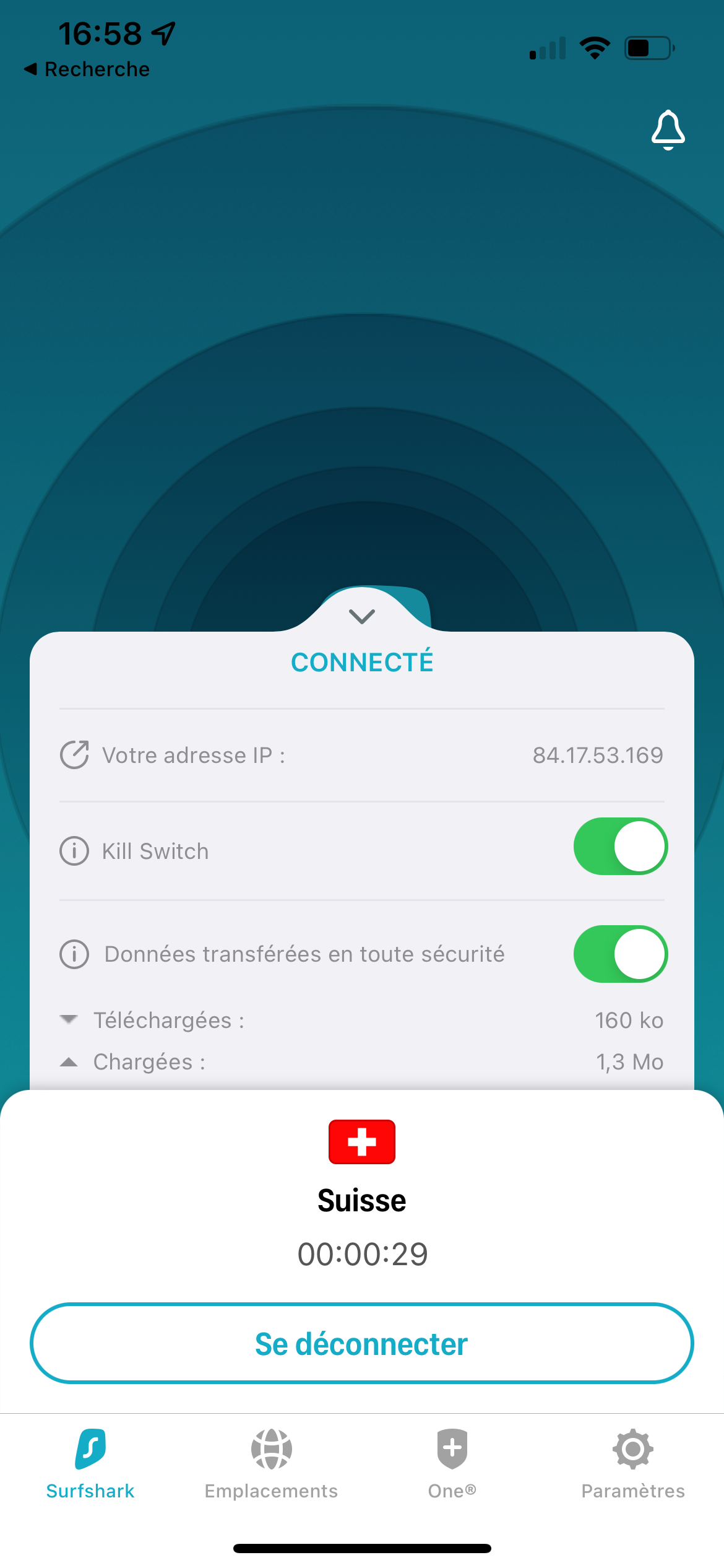 Surfshark VPN - L'interface de connexion sur Android