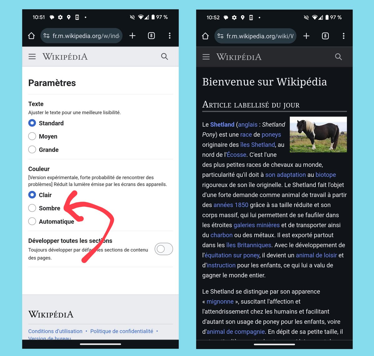 C'est fait, notre Wikipédia est aussi en mode sombre sur mobile © Alexandre Boero / Clubic