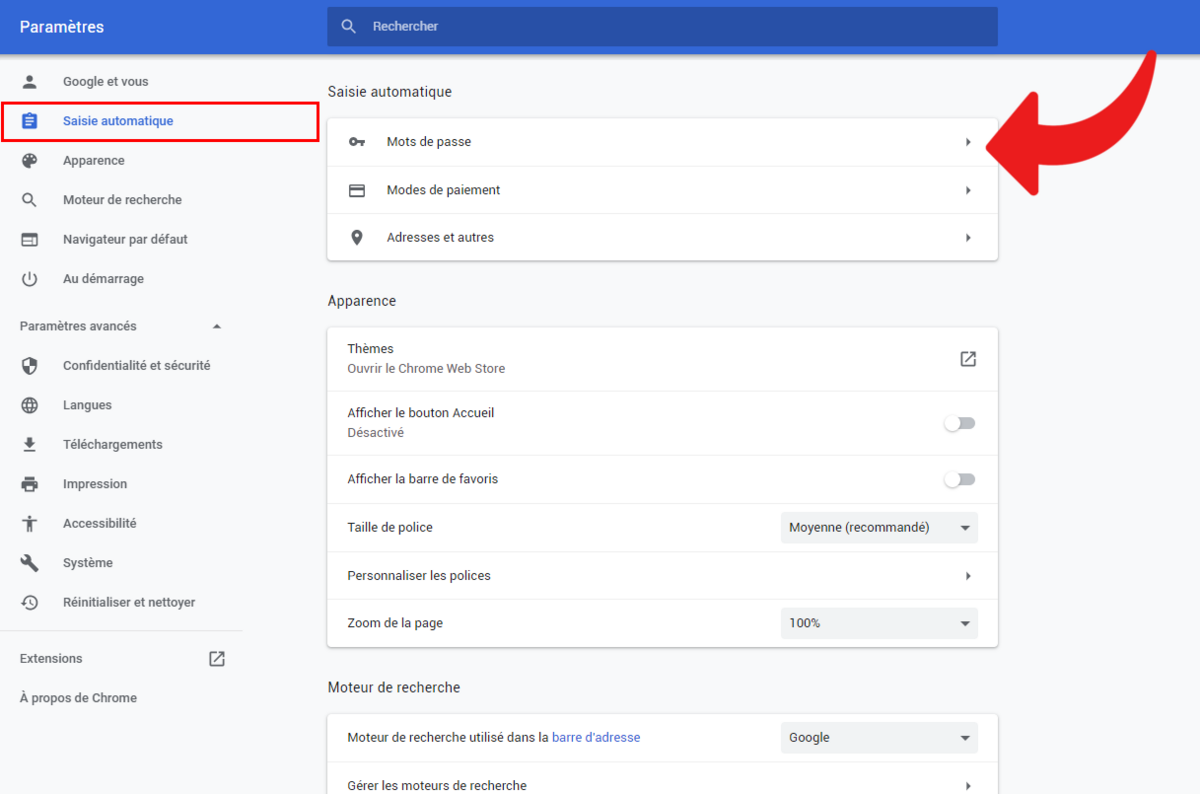Suppression mots de passe Google Chrome