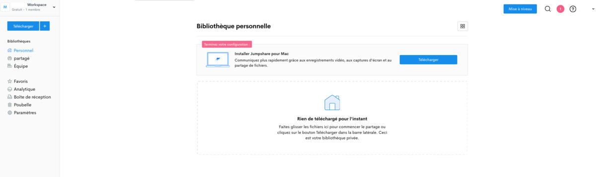 Jumpshare - Interface web compte utilisateur gratuit