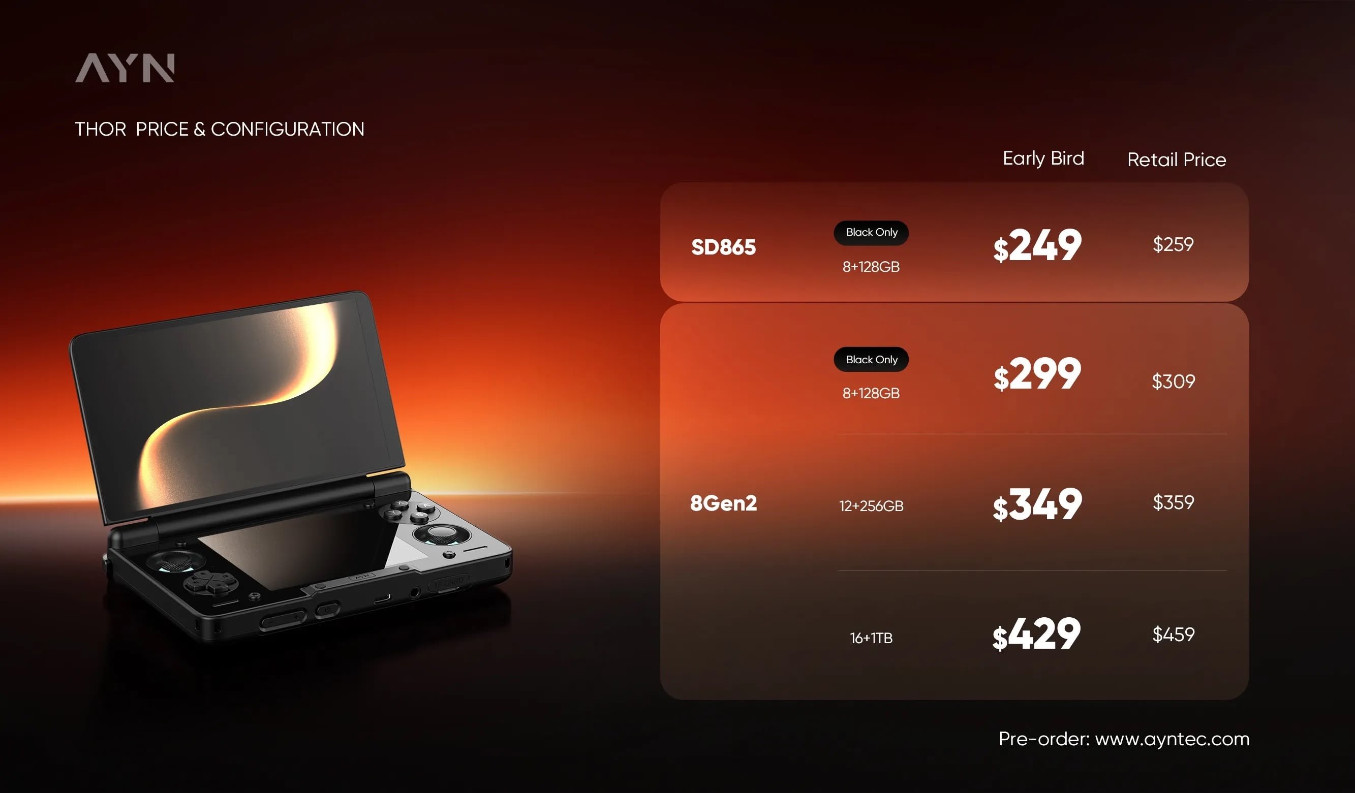 Avec des prix en dessous des 400$, la AYN Thor s'en prend directement à sa concurrente récemment annoncée par Ayaneo.© AYN