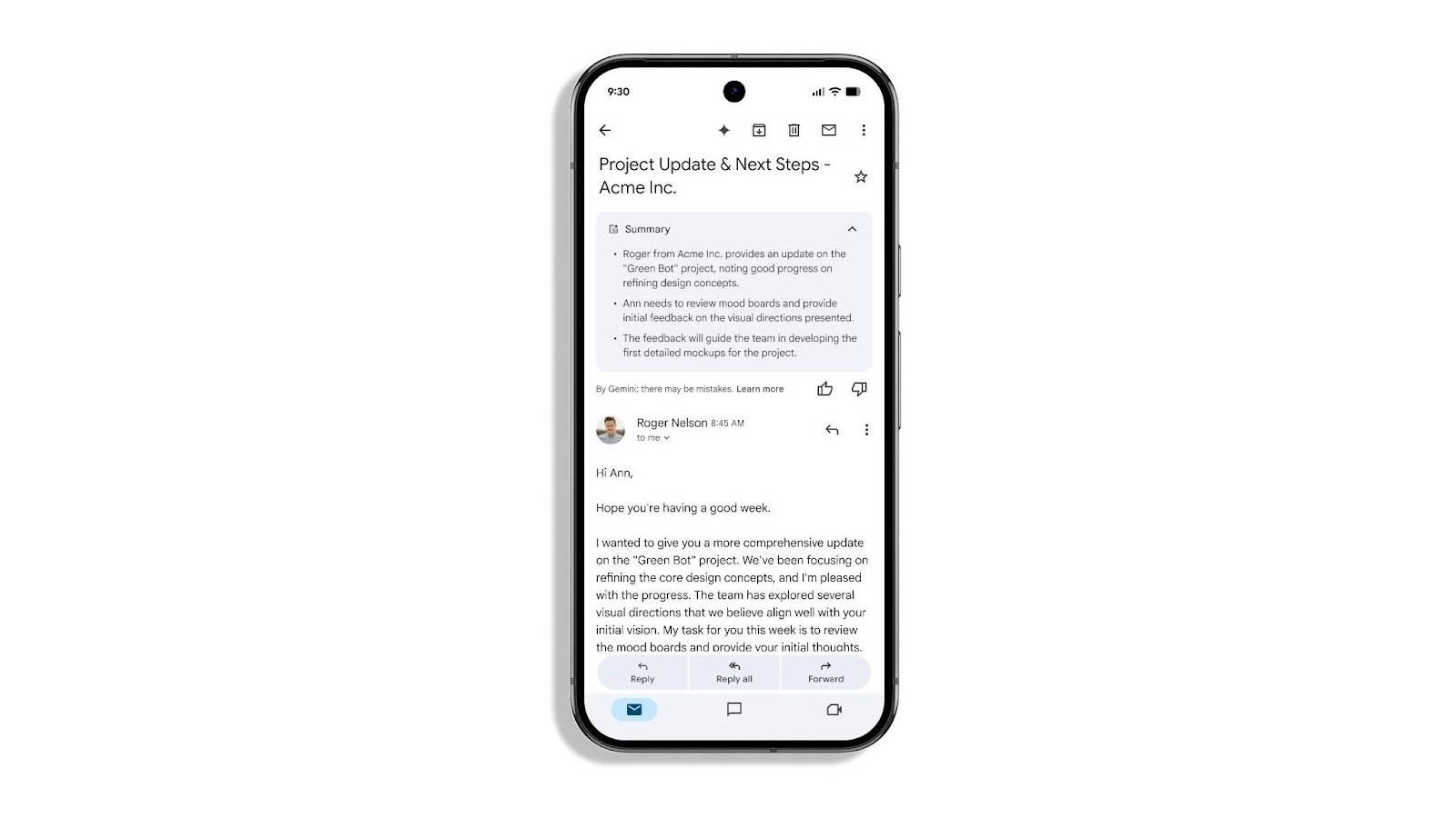 La nouvelle présentation des résumés par IA dans Gmail © Google