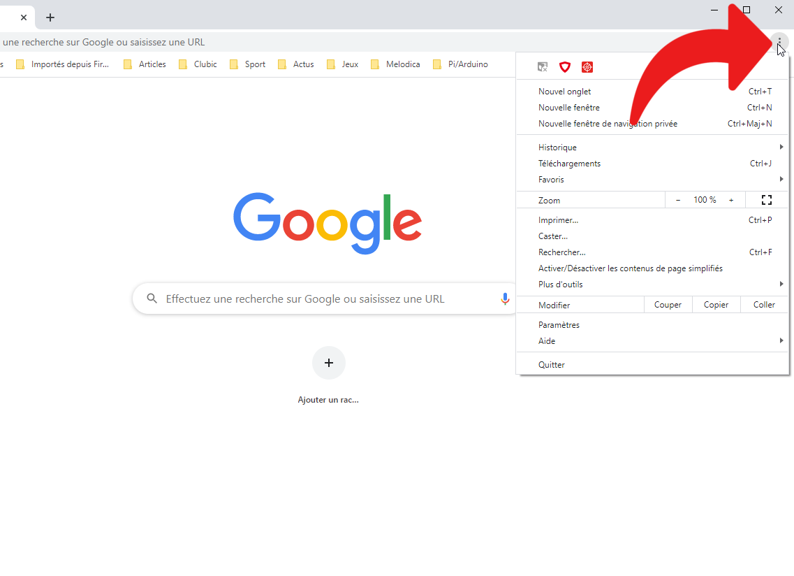 Le bouton d'accès au menu Chrome